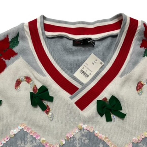 NEW 33 Degrees Women’s Christmas Holiday Sweater Size XXL V Neck Sequins - Picture 3 of 13